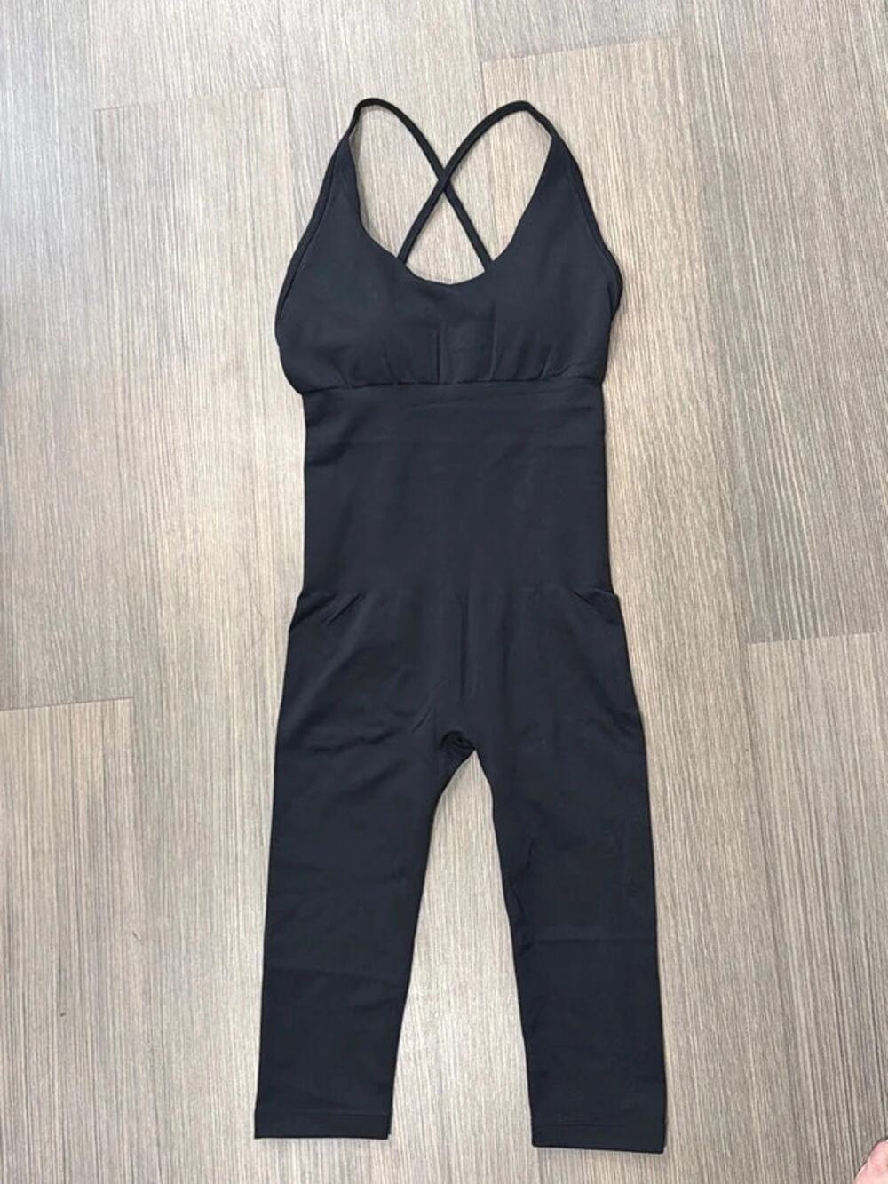 Womens Capri Workout Jumpsuits Seamless One Piece Unitard Padded Bra • Small